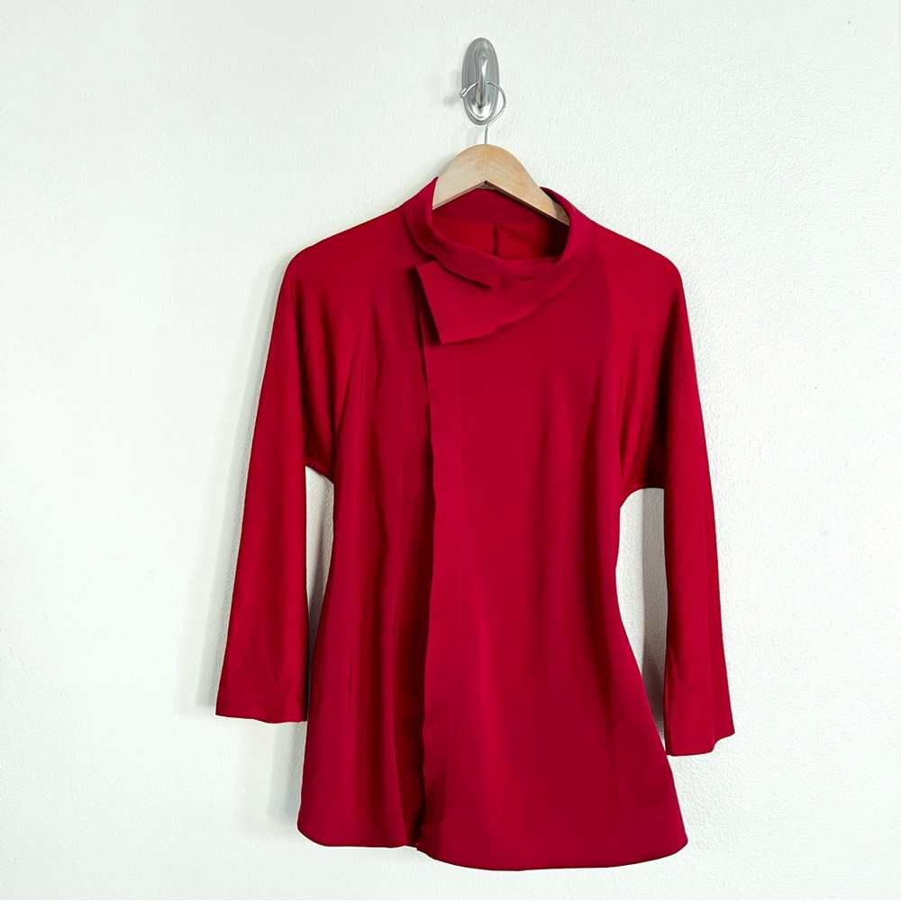 Y’S YOHJI YAMAMOTO Roll Collar Combi Blouse Shirt in Red - Picture 7 of 15